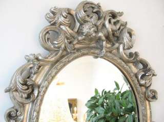 Barock Spiegel Wandspiegel Oval 90cm Silber  