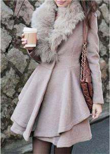   fur large collar winter outerwear ruffled dress jacket coat  
