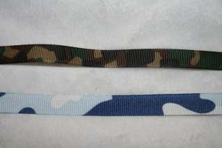 yds Green Blue ARMY Camo Print GROSGRAIN ribbon 3/8  