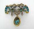 Antique 1800s 4.50ct Diamond & Turquoise Silver & Gold Brooch  