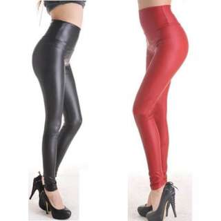   Stretch High Waist faux leather look Tight Leggings lady Pants S M L