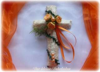 Tischdeko orange Kommunion Konfirmation Kreuz  