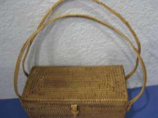 vtg 30s Woven Pine Needle Straw Basket Box Purse  