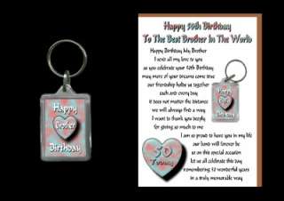 50TH HAPPY BIRTHDAY BROTHER 50 CARD AND KEYRING GIFT  