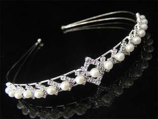   Diadème Mariage Bijoux Argenté Cristal Perles Miss E22