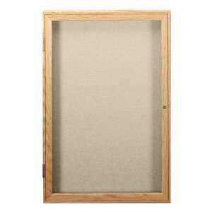  Ghent Enclosed Fabric Tackboard w/ One Door and Oak Frame 