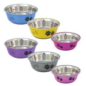 Trixie Stainless Steel non Slip Dog Bowl Plastic outer with paw print 