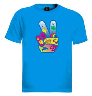   Peace Hand sign T Shirt hippie smiley flower 60s
