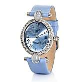 Victoria Wieck Gem Cabochon and White Topaz Frame Leather Strap Watch