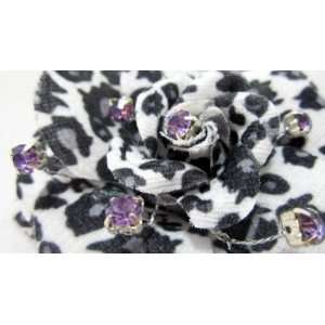  Black and White Leopard Hair Flower Clip with Purple 