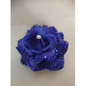   Royal Blue Rose Hair Flower Clip and Pin Back Brooch 