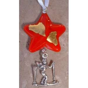  Red Star Ski Angel Christmas Ornament