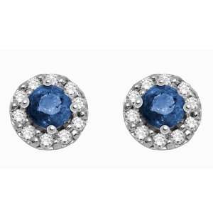 10k White Gold Sapphire and Diamond Earrings (.06 cttw, H I Color, I2 