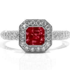   34Ct Emerald Cut Ruby & VS Diamond Engagement Ring 18k Gold Jewelry