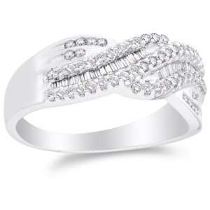 Size 9.5   14K White Gold Diamond Cross Over Wedding , Anniversary OR 