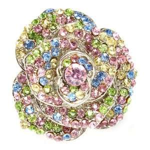   Designer Inspired Multi color Crystal Flower Blossom Stretch Ring
