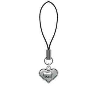  2 D Silver Heart with Megaphone   Cell Phone Charm 
