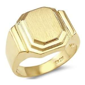   New Solid 14k Yellow Gold Mens Large Square Plate Ring Jewelry