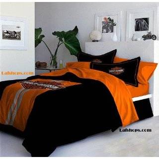  Black Orange Flame Harley Davidson Full Queen Comforter 