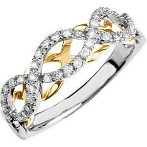 Unique Two Tone 14k White and Yellow Gold Diamond Ring With a Woven 