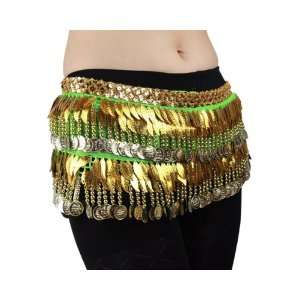  Chiffon Gold Coins Belly Dance Hip Scarf, Leaves Unique 