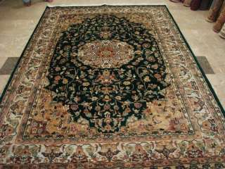 ROYAL GREEN FLORAL HANDKNOTTED RUG CARPET SILK WOOL 9x6  