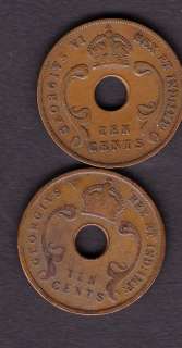 EAST AFRICA COINS,10 CENTS 1941/1924  