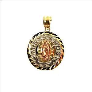 14k Tricolor Gold, 15 Anos Quinceanera Virgin Mary Guadalupe Pendant 