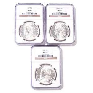  Morgan Silver Dollar Three Coin Set MS62 by NGC 
