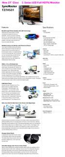   New SAMSUNG SyncMaster T27A531 27 Full HDTV LED Monitor LT27A531