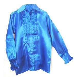  70s 60s Disco Frill Fancy Dress Shirt BLUE One Size Toys 