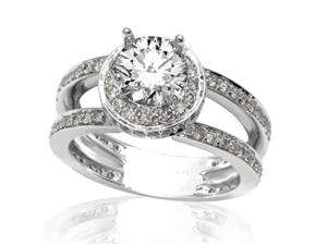 Halo Style With Double Row Pave Set Round Diamonds Engagement Ring 