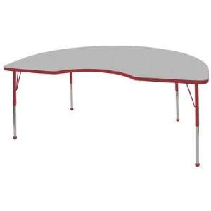 Kidney Shaped Adjustable Activity Table in Gray Edge Banding Red, Leg 
