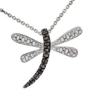 Sterling Silver Diamond Accent Dragonfly Necklace   Black.Opens in a 