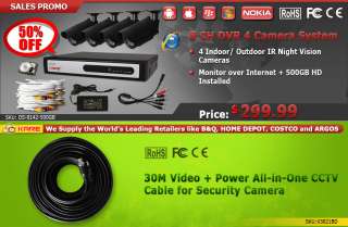   99FT 30M Video Power All in one Cable for Security Surveillance Camera