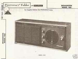 Broadmoor Model 960 AM FM Radio Photofact  
