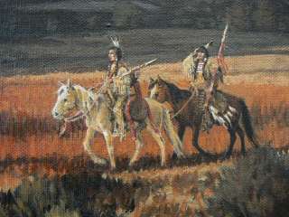 AMERICAN WEST PAINTING T E SCARBOROUGH NATIVE INDIANS ON HORSEBACK 