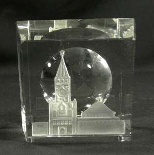 ANTIQUE RUSSIAN MOSCOW KREMLIN TOWER VIEW CUT CRYSTAL GLASS 