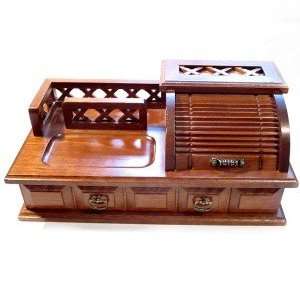  Vintage Brown Wood Desk Organizer / Jewelry Box / Catch 