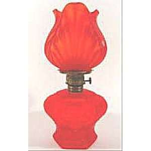  Red satin glass antique kerosene oil lamp miniature