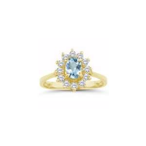   Cts Diamond & 1.10 Cts Aquamarine Ring in 18K Yellow Gold 7.0 Jewelry