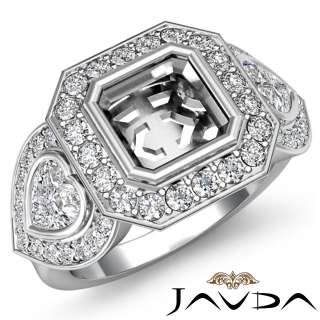 1Ct Asscher Diamond Engagement Semi mount Platinum Ring  