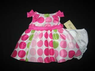   & GREEN SATIN DOTS Dress Girls Baby 3m Spring Summer Clothes BOWS