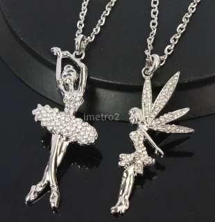 2pcs chain necklace ballet dancer fairies flower fairy swarovski 