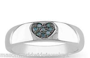 NEW DESIGNED BLUE DIAMOND HEART SILVER BAND RING  