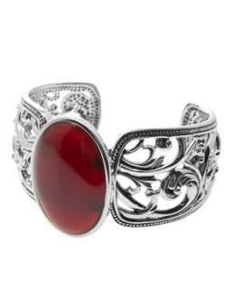 Barse Carved Collection Carnelian Silver Cuff bracelet  