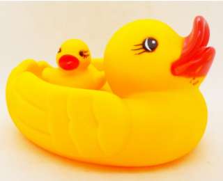 2PCS Baby Bath Toy Cute Rubber Race Squeaky Duck Yellow 01  
