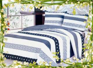 3PC Diamond Blue Cotton Bedspread Quilt Coverlet QUEEN  