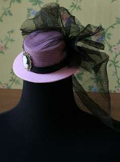 Moulin Rouge Burlesque cameo black mesh Headpiece Mini Top Hat 