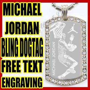 Michael Jordan Iced Out Cubic Bling Dog Tag Necklace  